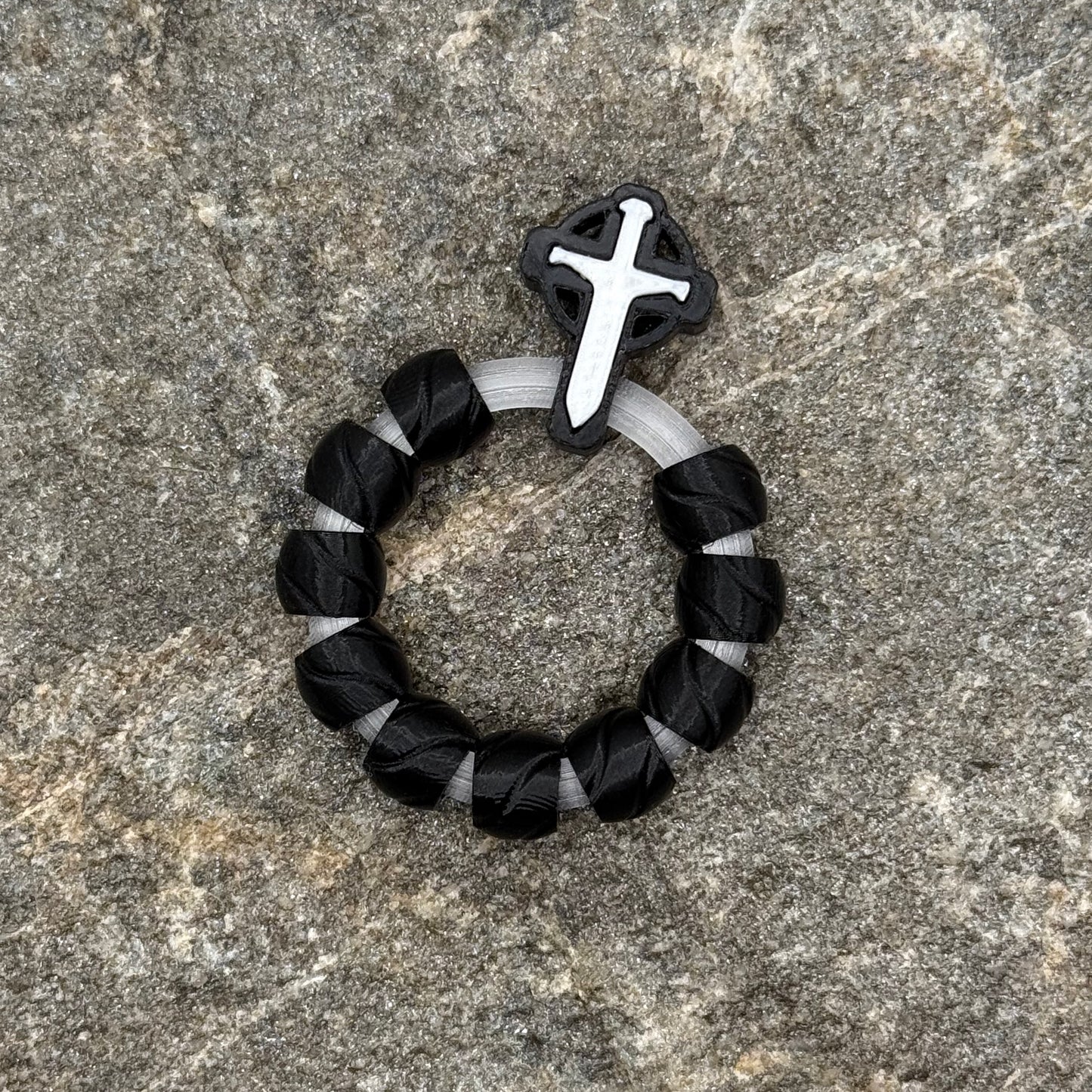 St. Dominic Black and White Silk on Translucent Ring