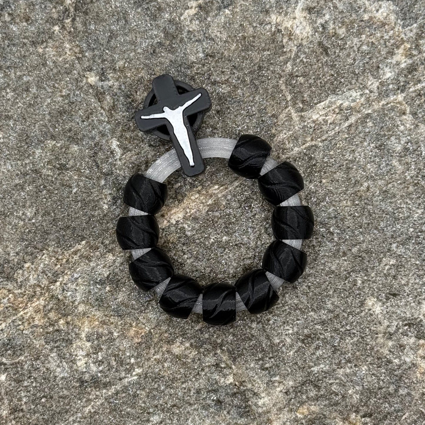 St. Dominic Black and White Silk on Translucent Ring