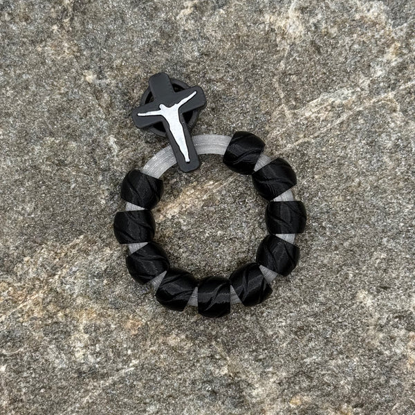 Black and White Silk with Sword Icon on Translucent Ring