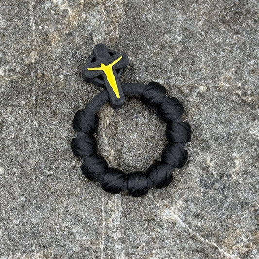 Nylon-Carbon Fiber Swirl Beads with Jesus in Gold Silk